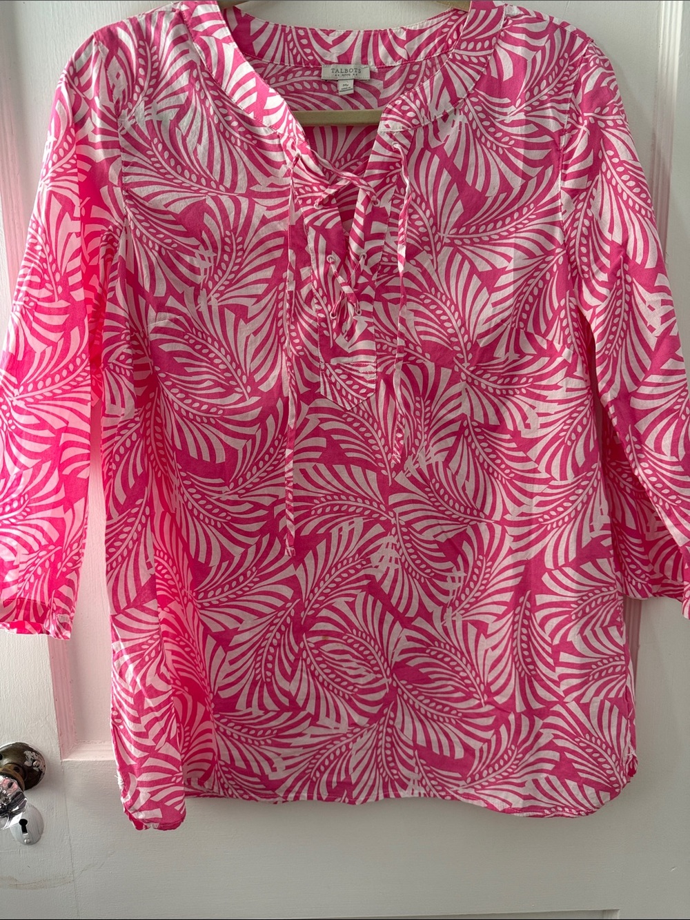 Talbots Pink & White Leaf-Print Swim Coverup Tunic
